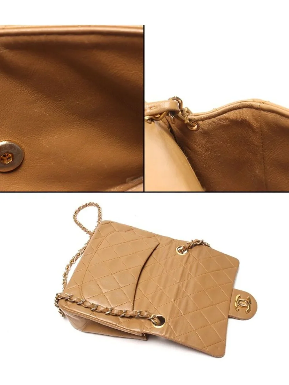 Chanel Chain Shoulder Bag Crossbody Gold Lambskin Quilted